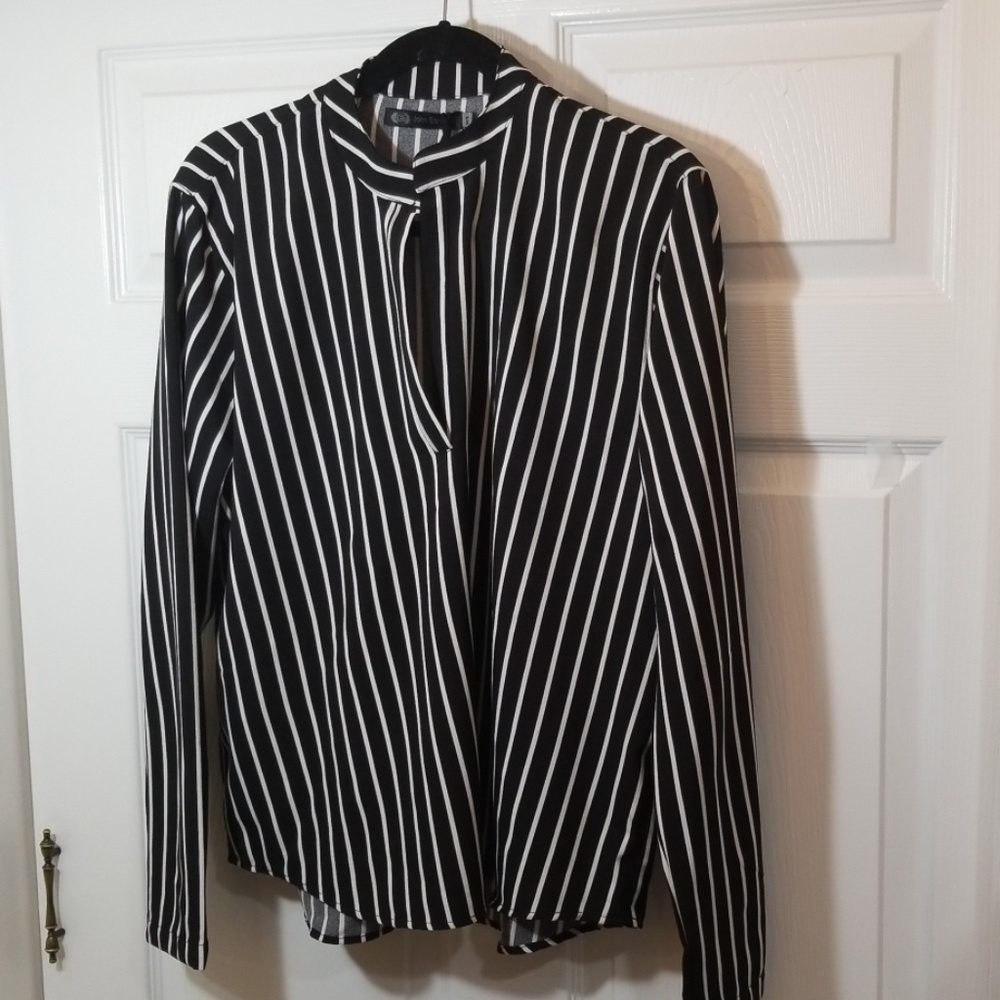JET John Eshaya Dressy Striped Blouse V Neck - NWT
